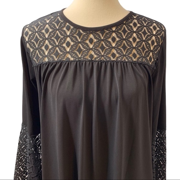 Michael Michael Kors Black Lace Trim Bell Sleeve Pullover Top Women’s Medium - Picture 4 of 13
